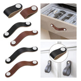 PU Leather Cabinet Knobs Pull Handle Farmhouse Door Dresser Gate Kitchen 6.5cmx2.5cmx2.3cm Black Single Hole