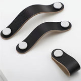PU Leather Cabinet Knobs Pull Handle Farmhouse Door Dresser Gate Kitchen 6.5cmx2.5cmx2.3cm Black Single Hole