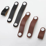 PU Leather Cabinet Knobs Pull Handle Farmhouse Door Dresser Gate Kitchen 6.5cmx2.5cmx2.3cm Black Single Hole