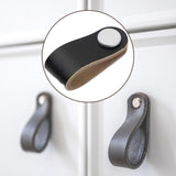 PU Leather Cabinet Knobs Pull Handle Farmhouse Door Dresser Gate Kitchen 6.5cmx2.5cmx2.3cm Black Single Hole