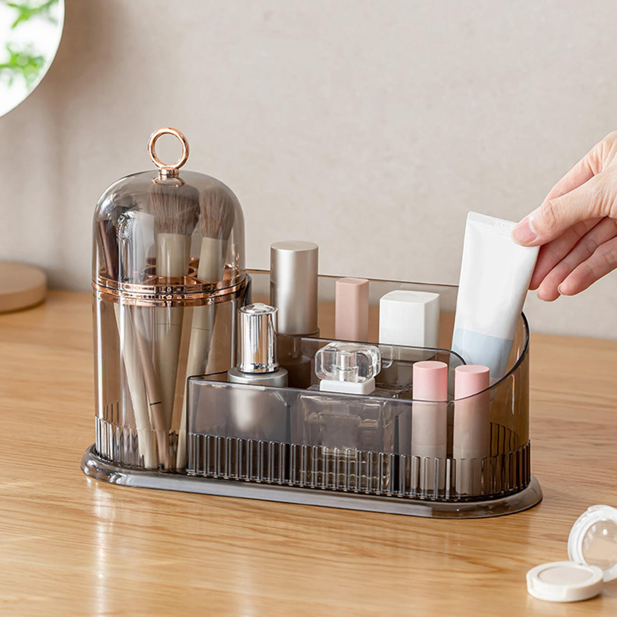 Desktop Storage Box Jewelry Storage Makeup Organizer for Bathroom Countertop Gray