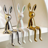 Maxbell 2xRabbit Statues Animal Figures Hallway Easter Bedroom Office Bunny Sculptures gold