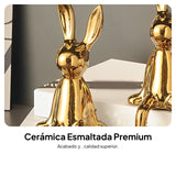 Maxbell 2xRabbit Statues Animal Figures Hallway Easter Bedroom Office Bunny Sculptures gold