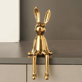 Maxbell 2xRabbit Statues Animal Figures Hallway Easter Bedroom Office Bunny Sculptures gold