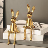 Maxbell 2xRabbit Statues Animal Figures Hallway Easter Bedroom Office Bunny Sculptures gold