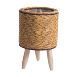 Maxbell 2xWoven Basket Plant Stand with Legs Flower Pot for Apartment Drawing Room Cylinder Light Brown