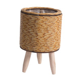 Maxbell 2xWoven Basket Plant Stand with Legs Flower Pot for Apartment Drawing Room Cylinder Light Brown