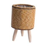 Maxbell 2xWoven Basket Plant Stand with Legs Flower Pot for Apartment Drawing Room Cylinder Light Brown