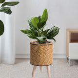 Maxbell 2xWoven Basket Plant Stand with Legs Flower Pot for Apartment Drawing Room Cylinder Light Brown