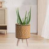 Maxbell 2xWoven Basket Plant Stand with Legs Flower Pot for Apartment Drawing Room Cylinder Light Brown