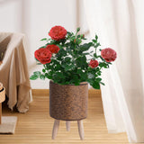 Maxbell 2xWoven Basket Plant Stand with Legs Flower Pot for Apartment Drawing Room Cylinder Dark Brown