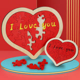 Heart Shape Puzzle for Kids Sensory Learning DIY Wood Puzzle Toys Decor 22cmx18cm Red
