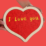 Heart Shape Puzzle for Kids Sensory Learning DIY Wood Puzzle Toys Decor 22cmx18cm Red