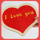 Heart Shape Puzzle for Kids Sensory Learning DIY Wood Puzzle Toys Decor 22cmx18cm Red