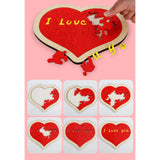 Heart Shape Puzzle for Kids Sensory Learning DIY Wood Puzzle Toys Decor 22cmx18cm Red