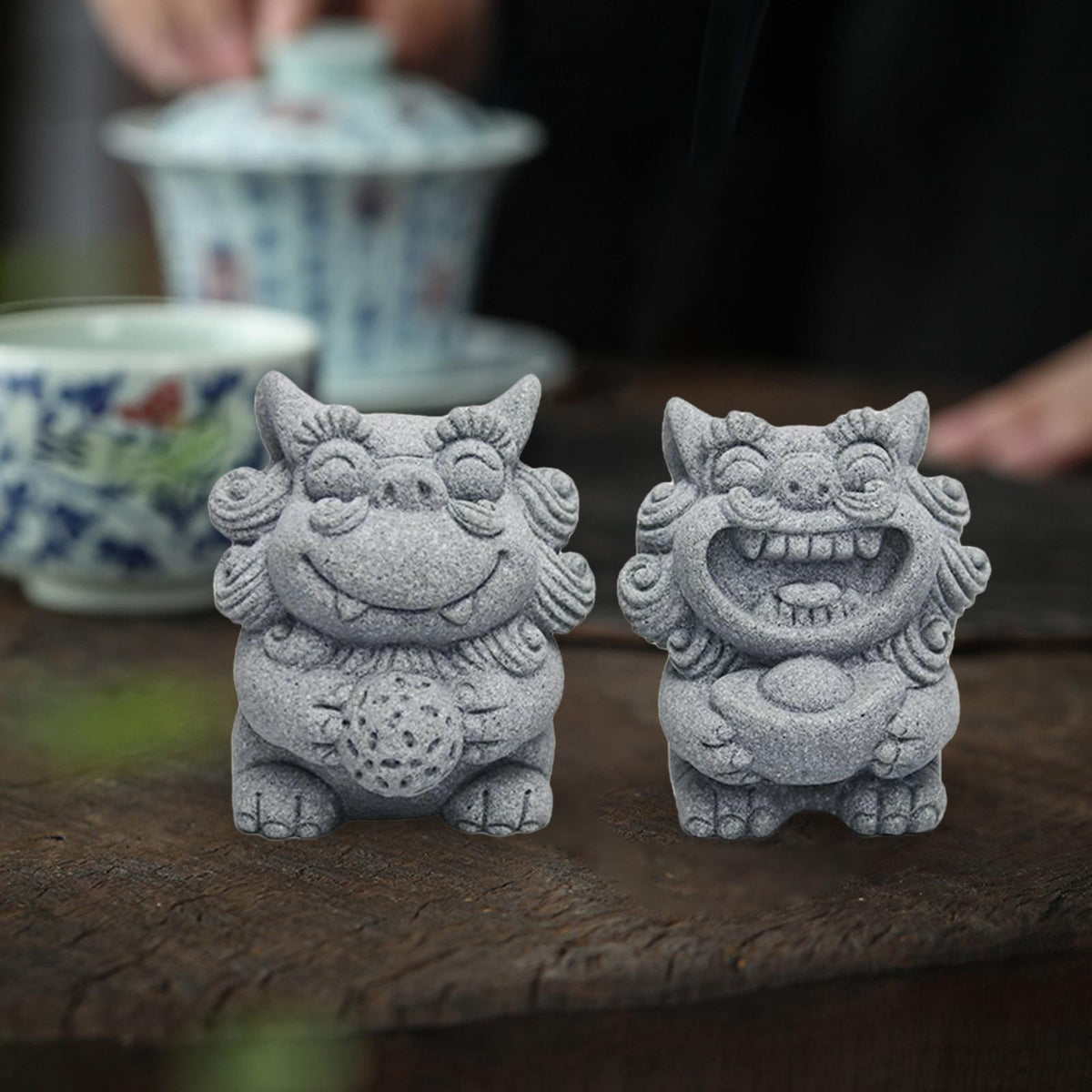 Maxbell Maxbell Mini Lion Statue Figurine Animal Figure Window Sill Bookself Stone Sculpture 2Pcs