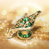 Statue Genie Lamp Table Home Halloween Decoration Collectible Washing Lights Aureate Green