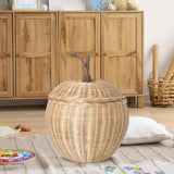 Apple Rattan Storage Basket with Lid for Countertop Living Room Utility Room