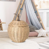 Apple Rattan Storage Basket with Lid for Countertop Living Room Utility Room