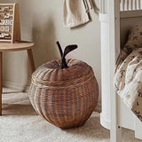Apple Rattan Storage Basket with Lid for Countertop Living Room Utility Room