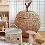 Apple Rattan Storage Basket with Lid for Countertop Living Room Utility Room