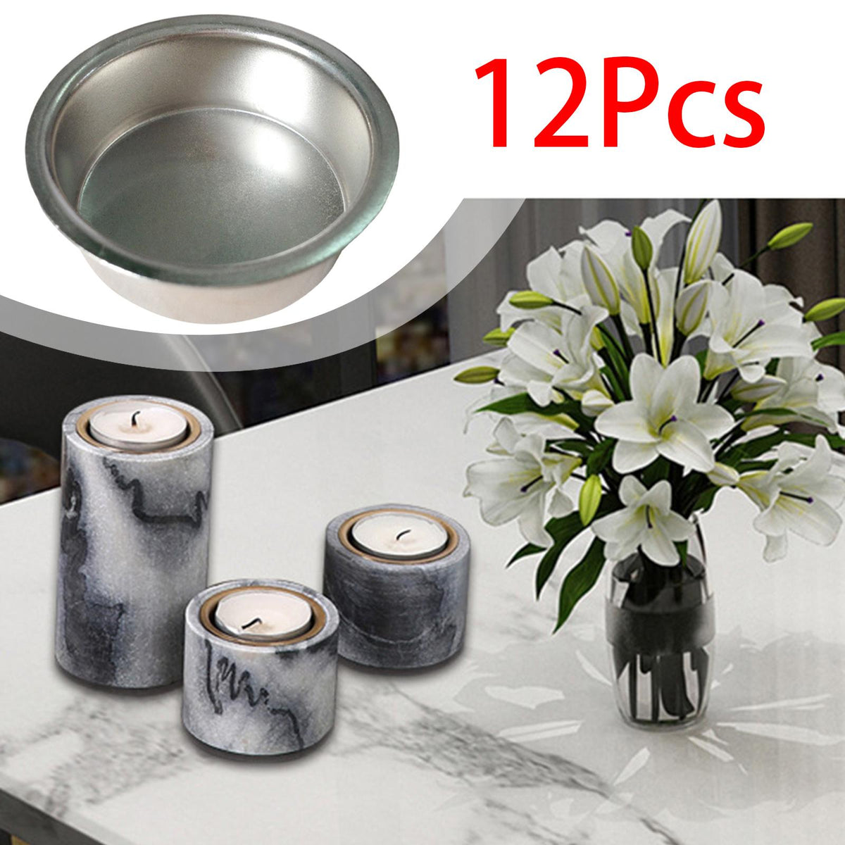 Maxbell Maxbell 12Pcs Tea Light Candle Cups Candlestick Holder Cup Round Tea Light Tins Cups