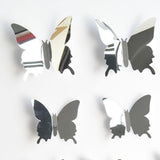 Maxbell 4x12Pcs Mirror Butterflies Sticker Mirror Wall Sticker for Door Bedroom Window