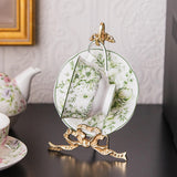 Maxbell Coffee Mug Saucer Holder Brass Rack Organizer Elegant for Collectible Teacup Small