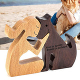 Maxbell 2xHand Carved Wood Dog Human Statue Wooden Man Dog Carving Model for Dog Lover