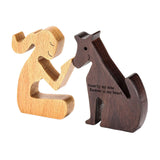 Maxbell 2xHand Carved Wood Dog Human Statue Wooden Man Dog Carving Model for Dog Lover