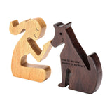 Maxbell 2xHand Carved Wood Dog Human Statue Wooden Man Dog Carving Model for Dog Lover
