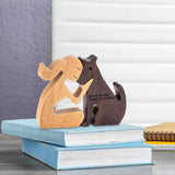Maxbell 2xHand Carved Wood Dog Human Statue Wooden Man Dog Carving Model for Dog Lover