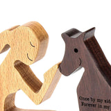 Maxbell 2xHand Carved Wood Dog Human Statue Wooden Man Dog Carving Model for Dog Lover
