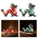 Traditional Chinese Porcelain Dragon Statue Figurine for Desk Office Stylish Red