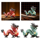 Traditional Chinese Porcelain Dragon Statue Figurine for Desk Office Stylish Red