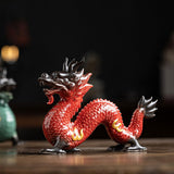 Traditional Chinese Porcelain Dragon Statue Figurine for Desk Office Stylish Red