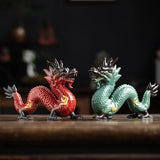 Traditional Chinese Porcelain Dragon Statue Figurine for Desk Office Stylish Red