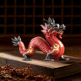 Traditional Chinese Porcelain Dragon Statue Figurine for Desk Office Stylish Red