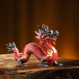 Traditional Chinese Porcelain Dragon Statue Figurine for Desk Office Stylish Red