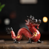 Traditional Chinese Porcelain Dragon Statue Figurine for Desk Office Stylish Red