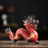 Traditional Chinese Porcelain Dragon Statue Figurine for Desk Office Stylish Red