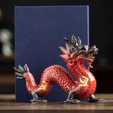 Traditional Chinese Porcelain Dragon Statue Figurine for Desk Office Stylish Red