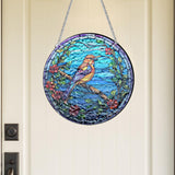 Maxbell Stained Glass Window Hanging Decor Panel Bird Ornament for Home Bedroom Door Style B