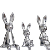 Maxbell 3 Pieces Bunny Family Figurine Rabbit Statues for Indoor Cabinet Living Room Silver