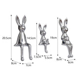Maxbell 3 Pieces Bunny Family Figurine Rabbit Statues for Indoor Cabinet Living Room Silver