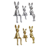 Maxbell 3 Pieces Bunny Family Figurine Rabbit Statues for Indoor Cabinet Living Room Silver