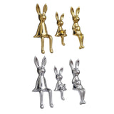 Maxbell 3 Pieces Bunny Family Figurine Rabbit Statues for Indoor Cabinet Living Room Silver