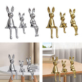 Maxbell 3 Pieces Bunny Family Figurine Rabbit Statues for Indoor Cabinet Living Room Silver