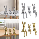 Maxbell 3 Pieces Bunny Family Figurine Rabbit Statues for Indoor Cabinet Living Room Silver