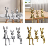 Maxbell 3 Pieces Bunny Family Figurine Rabbit Statues for Indoor Cabinet Living Room Silver